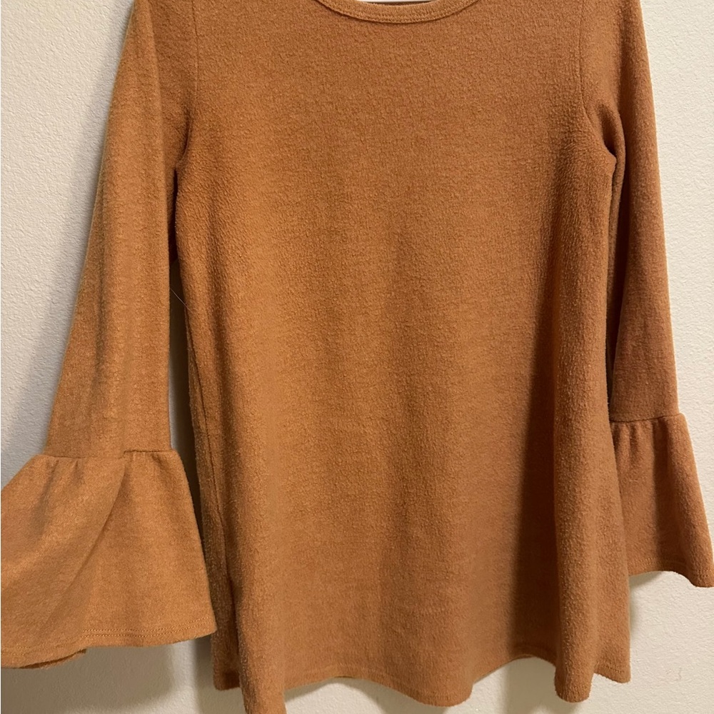 Bonbon Burnt Orange Bell Sleeve Tan Top